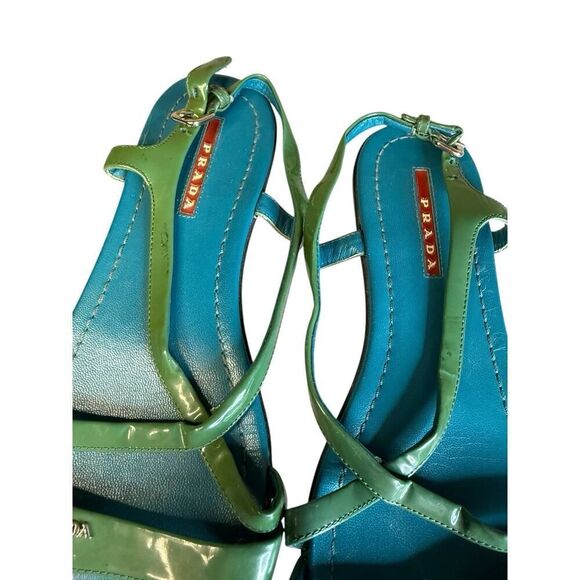 Prada Green & Blue Patent Leather Strappy Sandals - Size 38 (US 8) - Picture 5 of 9